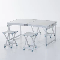 Outsunny 4' Portable Folding Picnic Table with 4 Seats Aluminum Height Adjustable Outdoor Garden Table and Chair Set, Silver(m-4)