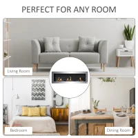 HOMCOM Ethanol Fireplace, 47.25" Wall-Mount 0.3 Gallon Steel 215 Sq Ft., Burns up to 3 Hours, Silver(m-8)