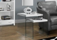 Monarch Modern 2 Piece Tempered Glass Frame Accent Side Nesting Table Set - Glossy White Finish(m-2)