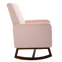 HOMCOM Accent Lounge Rocking Chair with Solid Curved Wood Base and Linen Padded Seat, Pink(m-10)