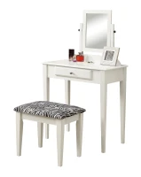 Monarch 2 Piece Contemporary Swivel Mirror Makeup Vanity Table Set with Zebra-Print Stool - White Finish(m-1)