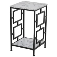 HOMCOM Modern End Table, Nightstand with Marble Textured Top, Sofa Side Table with Metal Frame for Living Room, Black(m-8)
