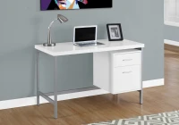 Monarch 48" Contemporary Simple Compact Office Computer Desk with Drawers - White / Silver Metal(m-2)