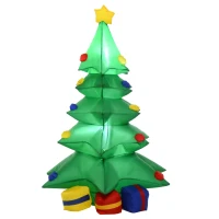 HOMCOM 4ft Christmas Inflatable Christmas Tree with Presents, Outdoor Blow-Up Yard Decoration with LED Lights Display(m-10)