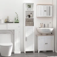 kleankin Tall Bathroom Floor Cabinet, Freestanding Linen Tower with Adjustable Shelf and Cupboard, Narrow Side Storage Organizer, White(m-11)