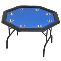 Soozier 47" 8 Player Octagon Poker Table with Cup Holders Folding Top - Blue(m-2)