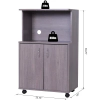 HOMCOM Microwaves Cart on Wheels with Storage Shelf and Cabinet Grey Wood Grain(m-3)