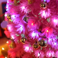 HOMCOM 4ft Fir Artificial Christmas Tree with Realistic Branches, 130 Multi-Color Fiber Optic LED Lights and 130 Tips, Pink(m-12)