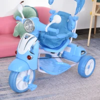 Qaba Kids Tricycle Ride-On Moped Canopy Tricycle with Stylish Design & Interactive Music & Lighting Functions, Gift for Baby Toddler Boys Girls, Blue(m-2)