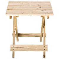 Outsunny Folding Side Table Portable Outdoor Square Table Quik-Fold All Wood Structure for Beach Camping Picnics Natural Wood Color(m-8)