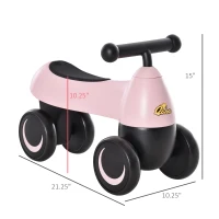 Qaba Baby Balance Bike for 18-36 Months, Toddler No Pedal Ride-on Walking Bike with 4 Wheels Gifts for Boys Girls, Pink(m-3)