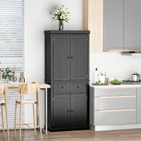 HOMCOM 72" Traditional Freestanding Kitchen Pantry Cabinet Cupboard with Doors and 3 Adjustable Shelves, Black(m-2)