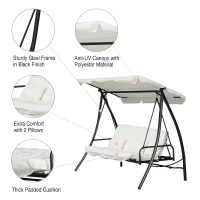 Outsunny 3 Seater Swing Chair 2-in-1 Lounge Hammock Cushioned Seat Portable Outdoor Porch with Canopy Cream White(m-5)