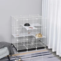 PawHut Small Animal Playpen C&C Cage Wire Bunny Pen for Kitten, Chinchillas, with Doors, Ramps and Trays, White(m-2)