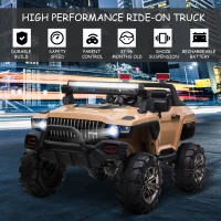 Aosom 12V Kids Electric 2-Seater Ride On Police Car SUV Truck Toy with Parental Remote Control & MP3 Sound, Tan(m-4)