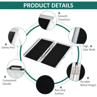 HOMCOM Wheelchair Ramp 2FT, Folding Aluminum Threshold Ramp with Non-Slip Surface, Transition Plates, 600lbs Weight Capacity, Handicap Ramp for Home, Doorways, Curbs, Steps(m-7)