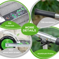 Aosom Youth Kick Scooter One-Click Foldable Teens Ride On Toy with Adjustable Handlebar Rear Brake for Boys and Girls Aluminium White(m-7)