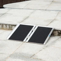 HOMCOM Wheelchair Ramp 2FT, Folding Aluminum Threshold Ramp with Non-Slip Surface, Transition Plates, 600lbs Weight Capacity, Handicap Ramp for Home, Doorways, Curbs, Steps(m-10)