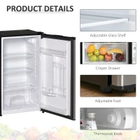 HOMCOM Mini Fridge with Freezer, Compact Mini Refrigerator with 3.1Cu Ft Capacity, Adjustable Shelves and Temperature and Reversible Door for Bedroom, Black/Silver(m-5)