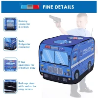 Qaba Kids Police Car Play Tent w/ top opening Pop-up Foldable Blue(m-6)