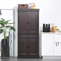 HOMCOM 71" Freestanding Kitchen Pantry Cabinet, Tall Storage Cabinet with 4 Doors and Drawer for Dining Room, Coffee(m-9)