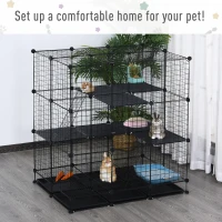 PawHut DIY Pet Playpen Wire Rabbit Cage for Kitten, Chinchillas & Small Animals with 6 Independent Trays - Black(m-7)