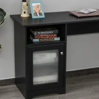 HOMCOM L-Shaped Corner Computer Desk PC Workstation Student Writing Table with Storage Shelf & Drawers, Black(m-12)