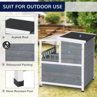 PawHut 2-Story Wooden Cat House Feral Cat Shelter with Transparent PVC Canopy, Balcony, Escape Door and Openable Weatherproof Roof for Outdoor, Grey(m-4)