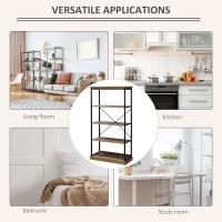 HOMCOM 4-Tier Industrial Bookshelf, Floor Standing Display Shelf, Bookcase with Metal Frame and Storage Shelving unit for Home Office, Living Room, Bedroom, Brown(m-5)
