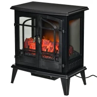 HOMCOM Electric Fireplace Heater, Freestanding Fireplace Stove with Realistic LED Log Flames and Overheating Safety Protection, 1400W, Black(m-11)