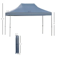 Outsunny 10' x 15' Pop Up Canopy Gazebo with 3-Level Adjustable Height, Wheeled Roller Bag, UV Fighting Roof, Grey(m-3)