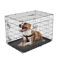 PawHut 48"x30"x32" Double Door Folding Metal Dog Crate Pet Cage Exercise Kennel Puppy House Playpen w/ Plastic Tray(m-2)