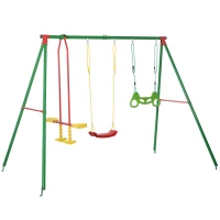 Outsunny 3 in 1 Kids Metal Swing Set w/ Monkey Bar Rings Glider and Adjustable Hanging Rope, Multiple Kids Playground Equipment for Backyard(m-1)