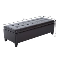 Open Box HomCom Large 51” Tufted Faux Leather Ottoman Storage Bench - Dark Brown(m-3)