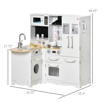 Qaba Large Play Kitchen with Full Set of Appliances for a Modern Day Pretend Kitchen, Tons of Storage, Corner Play Kitchen Set with Sound Effect, Educational Pretend Role Playset Game(m-3)