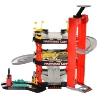 Qaba 3-Level Parking Garage Toy Car Playset with Racetrack, Helicopter Ramp, Elevator, and Cars for Boys and Girls(m-8)