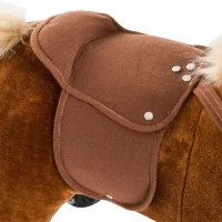 Qaba Kids Interactive Plush Mechanical Walking Ride On Horse Toy with Wheels, Brown(m-12)
