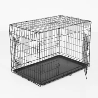 PawHut 30"x21"x22" Double Door Folding Metal Dog Crate w/ Plastic Tray(m-1)