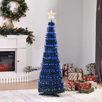 Outsunny 4.5' Tall Pre-lit Slim Artificial Outdoor Christmas Tree Easy Assembly Pull Up Pop Out Yard Decoration with 176 Multi-Color LED Lights(m-2)