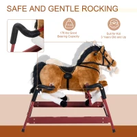 Qaba Durable Kids Plush Spring Rocking Horse, Ride On Rocking Horse with Realistic Sounds, Brown(m-6)