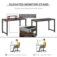 HOMCOM Industrial Style Computer Desk, Home Office Writing Desk, PC Laptop Workstation with Raised Monitor Stand, Side Hook, Adjutable Feet, Rustic Brown and Black(m-5)