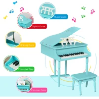 HOMCOM Modern Kids Piano 30 Keys Set of 2 Mini Toy for Child Grand Piano with Music Stand and Bench - Green(m-6)