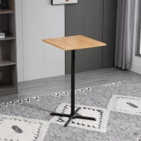 HOMCOM 23.5" Industrial Modern Pub Bar Table, 40.5 Inch Height Adjustable Cocktail table Square Dining Table for Kitchen or Dining Room, Natural Wood(m-9)
