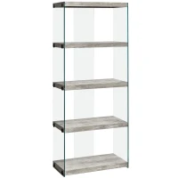 Monarch 60" H Bookcase with 4 Shelves and Glass Side Pannels - Grey Reclaimed Wood-Look / Tempered Glass(m-1)