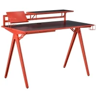 HOMCOM 53" Gaming Desk, Racing Computer Desk with Monitor Shelf, Gamepad Rack, Cup Holder, Headphone Hook, and Cable Basket, Red(m-8)