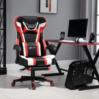 Vinsetto High Back Gaming Chair, Racing Style Ergonomic Computer Desk Chair with Adjustable Height, Retractable Footrest, Headrest and Lumbar Support, Red(m-2)