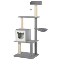 PawHut Multi-level Cat Tree with Scratching Posts House and Baskets Grey White(m-1)