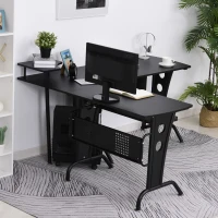 HOMCOM L-Shaped Corner Computer Office Desk Workstation with Elevated Shelf, Rolling Keyboard Tray, & Convenient CPU Stand, Black(m-9)