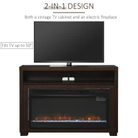 HOMCOM 43.75" W x 31.5" H Electric Fireplace Mantel TV Stand, Media Console Center Cabinet with Two Shelves and Remote Control, Brown(m-5)