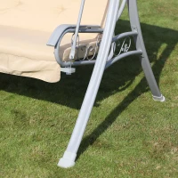 Outsunny Garden Heavy-Duty A-Frame 3 Seat Metal Swing Chair Hammock w/ Canopy Cover and Cushions Beige(m-7)